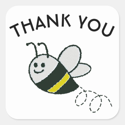 Embroidery Print Cute Bee Baby Shower Square Sticker