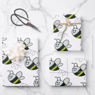 Embroidery Print Cute Bee Baby Shower Wrapping Paper Sheets
