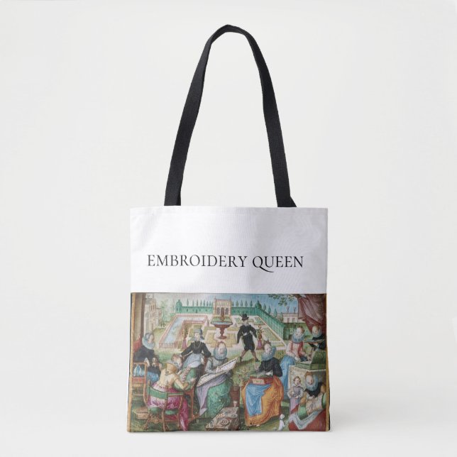Embroidery Queen Vintage Painting Scene Tote Bag (Front)