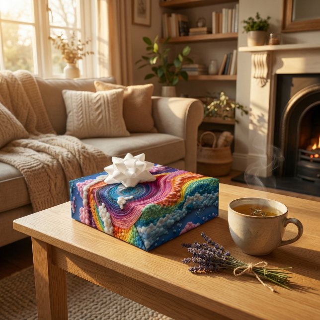 Embroidery Rainbow, Sky, and Cloud Design Wrapping Paper Sheets (Creator Uploaded)