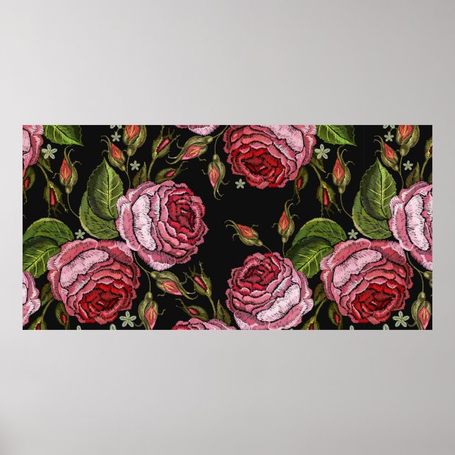 Embroidery red roses vintage seamless pattern. Bea Poster (Front)