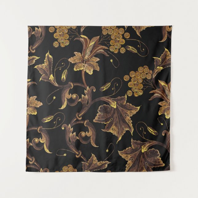 Embroidery renaissance golden floral seamless patt tapestry (Front)