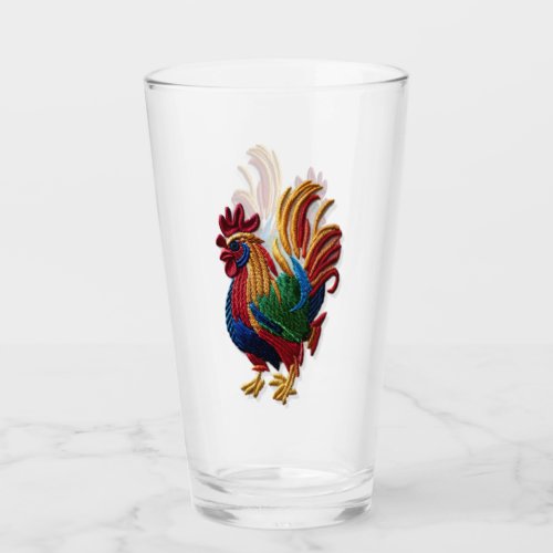 Embroidery rooster _ Embroidery traditional animal Glass