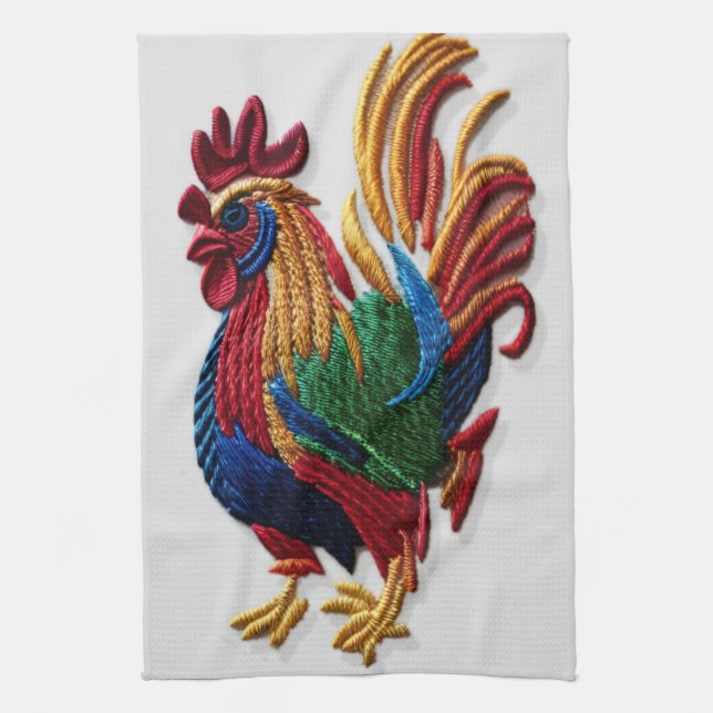 Embroidery rooster - Embroidery traditional animal Kitchen Towel (Vertical)