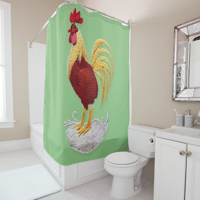 Embroidery rooster - Embroidery traditional animal Shower Curtain (In Situ)