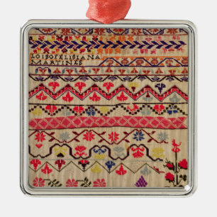 Embroidery sampler metal ornament
