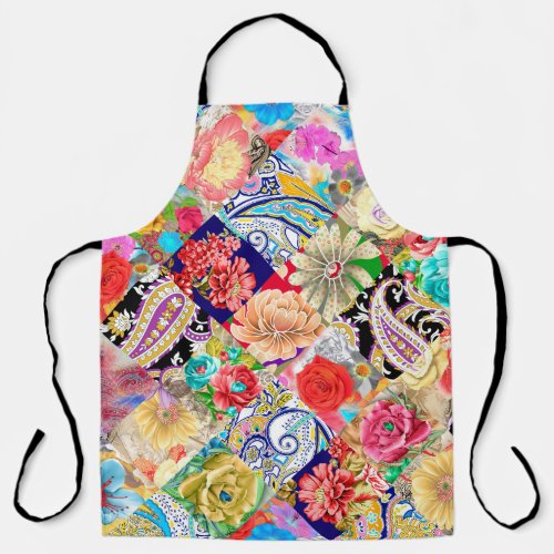 Embroidery seamless pattern with beautiful flowers apron