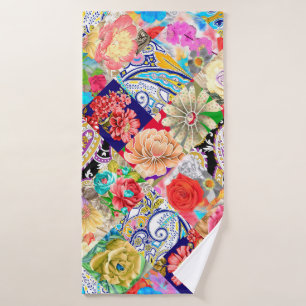 Embroidery seamless pattern with beautiful flowers bath towel