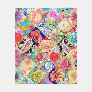 Embroidery seamless pattern with beautiful flowers fleece blanket