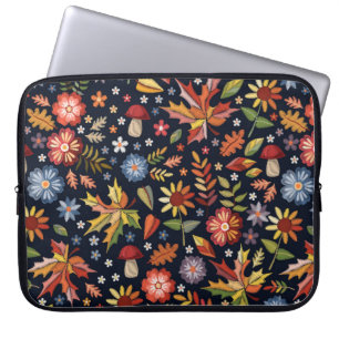 Embroidery seamless pattern with beautiful flowers laptop sleeve