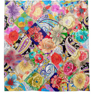 Embroidery seamless pattern with beautiful flowers shower curtain