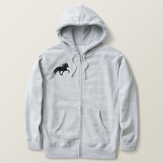 Embroidery Shaded Icelandic Horse Embroidered Hoodie (Design Front)