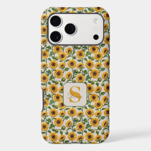 Embroidery Style Yellow Sunflower Floral Monogram iPhone 17 Pro Max Case