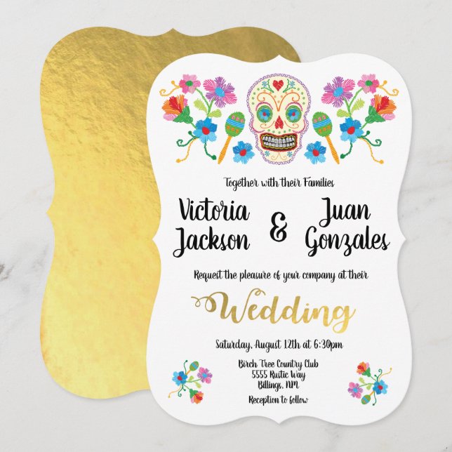 Embroidery Sugar Skull Mexican Wedding Invitations (Front/Back)