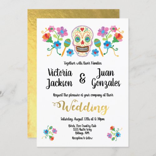 Embroidery Sugar Skull Mexican Wedding Invitations