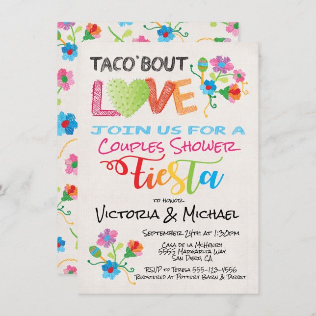 Embroidery Taco 'bout Love couples shower invite (Front/Back)