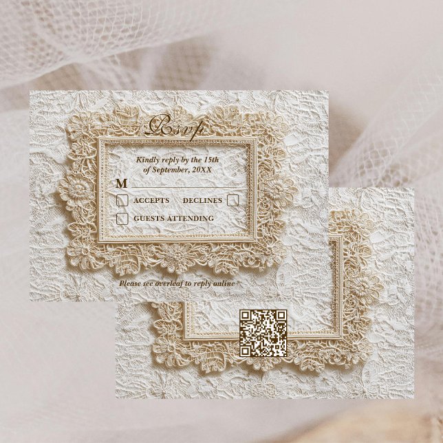 Embroidery Timeless Lace QR Code Wedding RSVP card (Creator Uploaded)