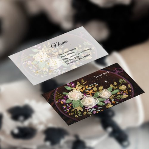 Embroidery White Roses Business Card