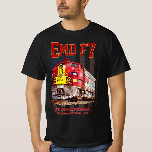 EMD F7 Santa Fe Warbonnet with American Flag. T-Shirt (Front)
