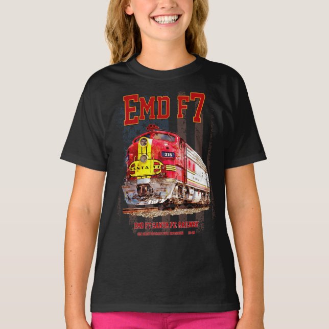 EMD F7 Santa Fe Warbonnet with American Flag. T-Shirt (Front)