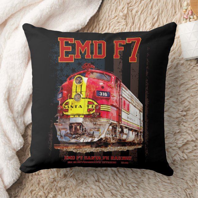 EMD F7 Santa Fe Warbonnet with American Flag. Throw Pillow (Blanket)