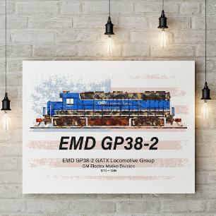 EMD GP38-2 Diesel Locomotive and American flag Framed Art