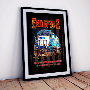 EMD GP38-2 Diesel Locomotive and American flag Framed Art