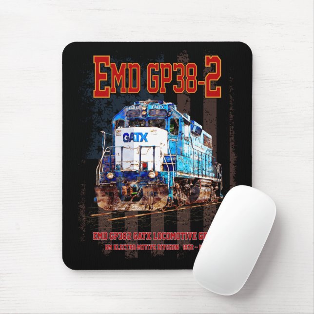EMD GP38-2 Diesel Locomotive and American flag Mouse Pad (With Mouse)