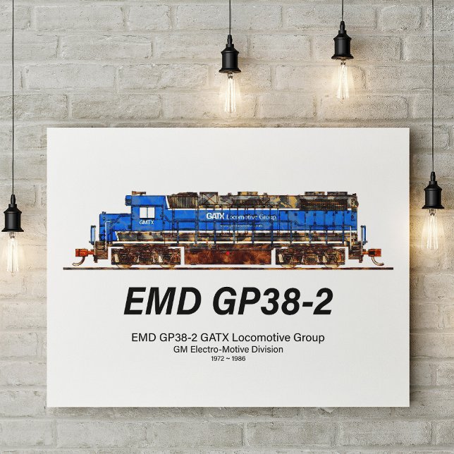 EMD GP38-2 Diesel Locomotive GATX blue and white Photo Print (EMD GP38-2 Diesel Locomotive GATX blue and white. Photo Print)