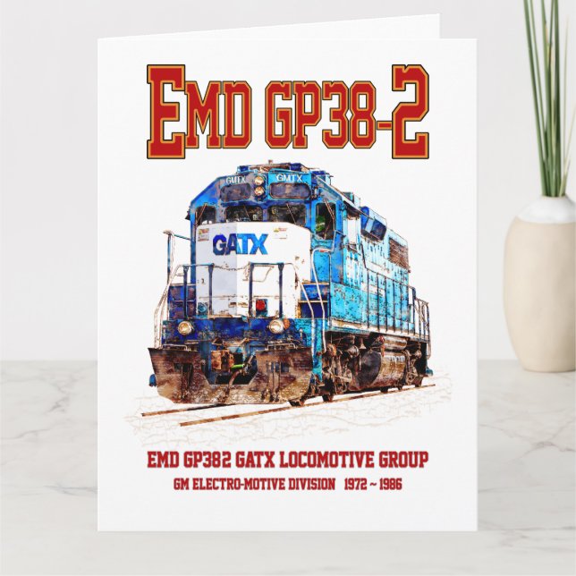 EMD GP38-2 Diesel Locomotive GATX blue and white Thank You Card (Front)