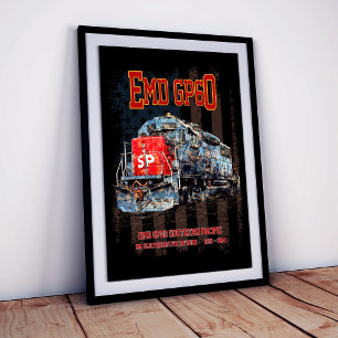 EMD GP60 Diesel Locomotive and American flag Framed Art