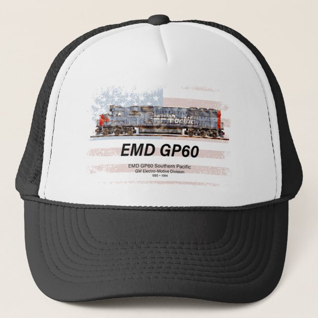 EMD GP60 Diesel Locomotive and American flag Trucker Hat (Front)