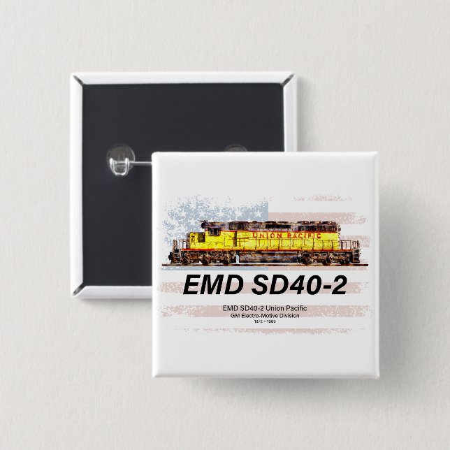 EMD SD40-2 Diesel Locomotive. American flag Button (Front & Back)