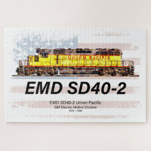 EMD SD40-2 Diesel Locomotive. American flag Jigsaw Puzzle
