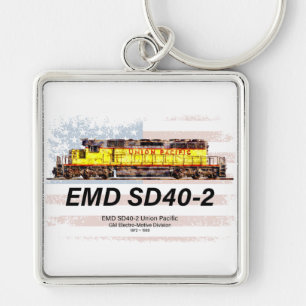EMD SD40-2 Diesel Locomotive. American flag Keychain