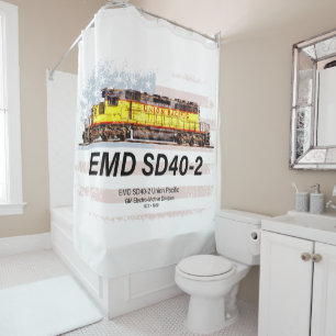 EMD SD40-2 Diesel Locomotive. American flag Shower Curtain