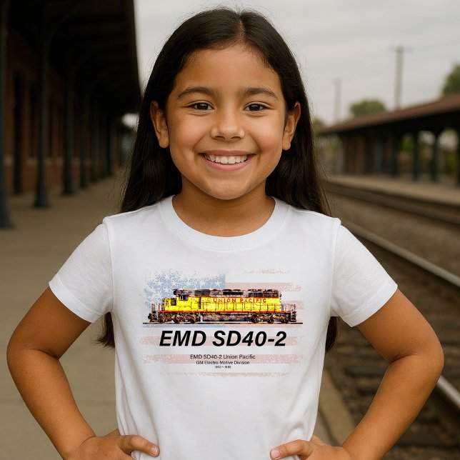 EMD SD40-2 Diesel Locomotive. American flag T-Shirt (EMD SD40-2 Diesel Locomotive. Union Pacific Train. Girl Basic T-Shirt)