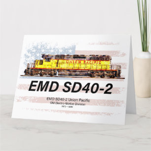EMD SD40-2 Diesel Locomotive. American flag Thank You Card