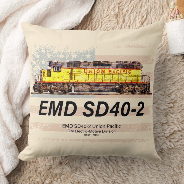 EMD SD40-2 Diesel Locomotive. American flag Throw Pillow (Blanket)