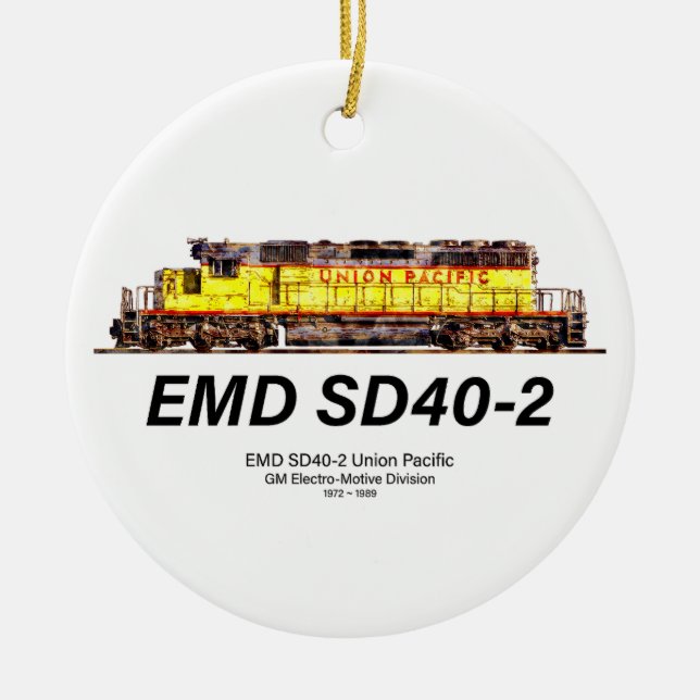 EMD SD40-2 Diesel Locomotive. Union Pacific Ceramic Ornament (Front)