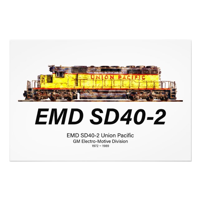 EMD SD40-2 Diesel Locomotive. Union Pacific Photo Print (Front)
