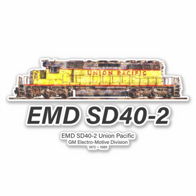 EMD SD40-2 Diesel Locomotive. Union Pacific Sticker (Front)