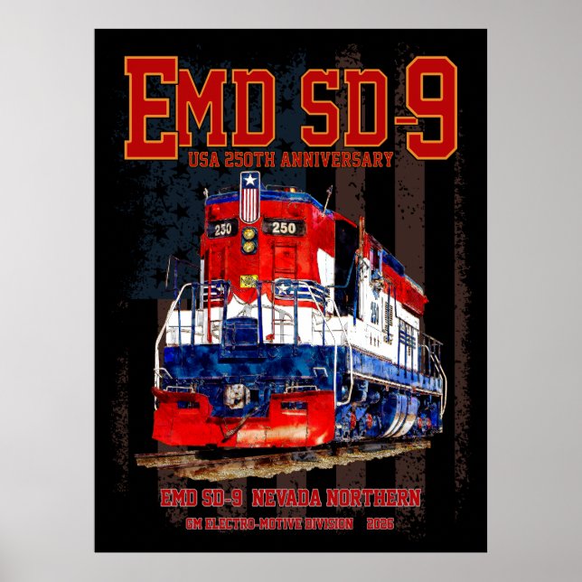 EMD SD-9 Locomotive USA 250th Anniversary Livery Poster (Front)