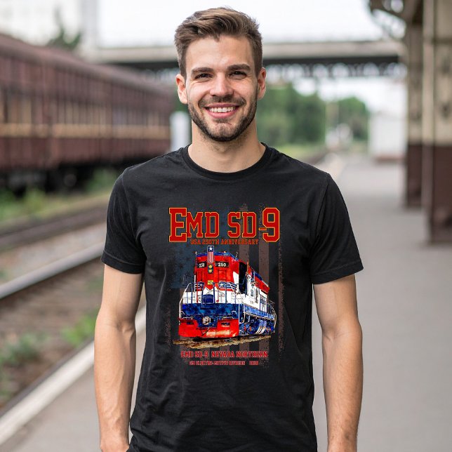 EMD SD-9 Locomotive USA 250th Anniversary Livery T-Shirt (EMD SD9 USA 250th Anniversary Heritage Locomotive. Mens Basic T-Shirt)