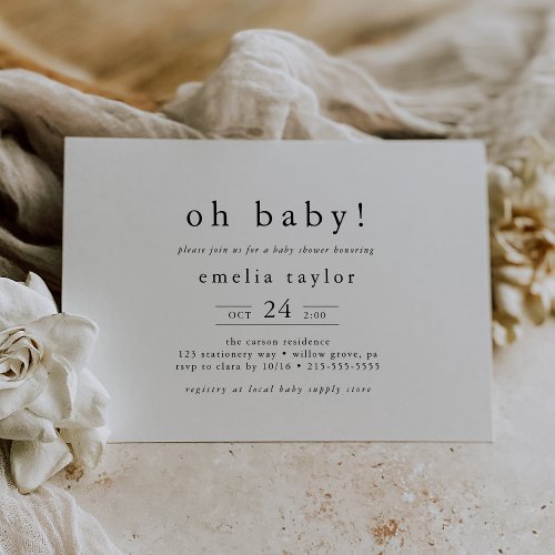 EMELIA Black White Boho Simple Oh Baby Baby Shower Invitation