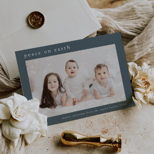 EMELIA Blue Family Photo Peace On Earth Christmas Holiday Card