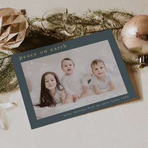 EMELIA Blue Foil Photo Peace On Earth Christmas Foil Holiday Card