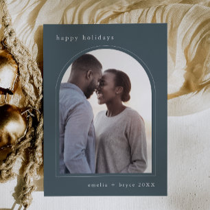 EMELIA Blue Happy Holidays Cute Family Photo  Holiday Card