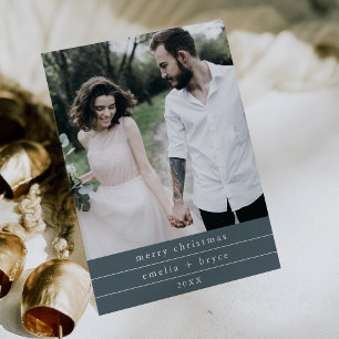 EMELIA Blue Simple Family Photo Merry Christmas Holiday Card