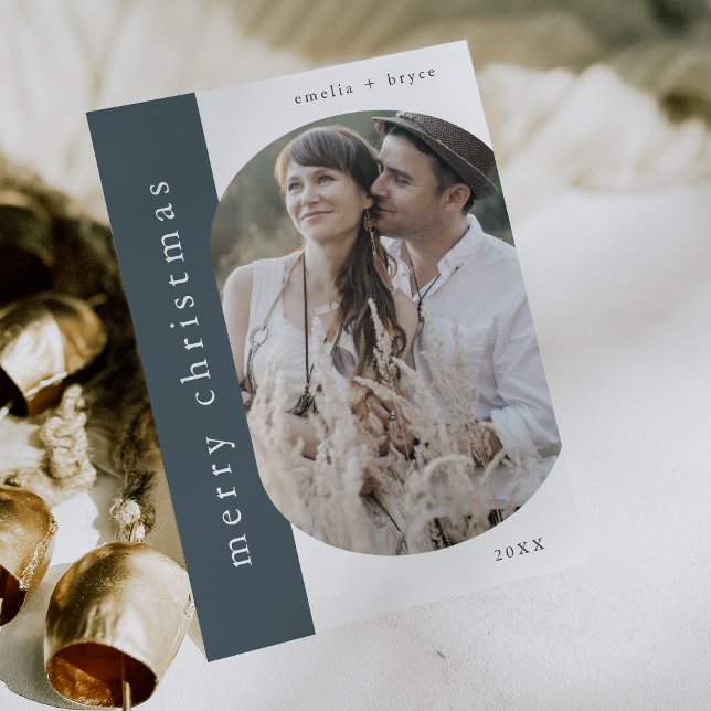 EMELIA Blue Xmas Greeting Photo Merry Christmas Holiday Card (EMELIA Blue Xmas Greeting Photo Merry Christmas Holiday Card)